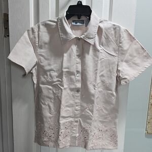 Jane Ashley Embroidered Pale Pink Short Sleeve Shirt Woman's Size M